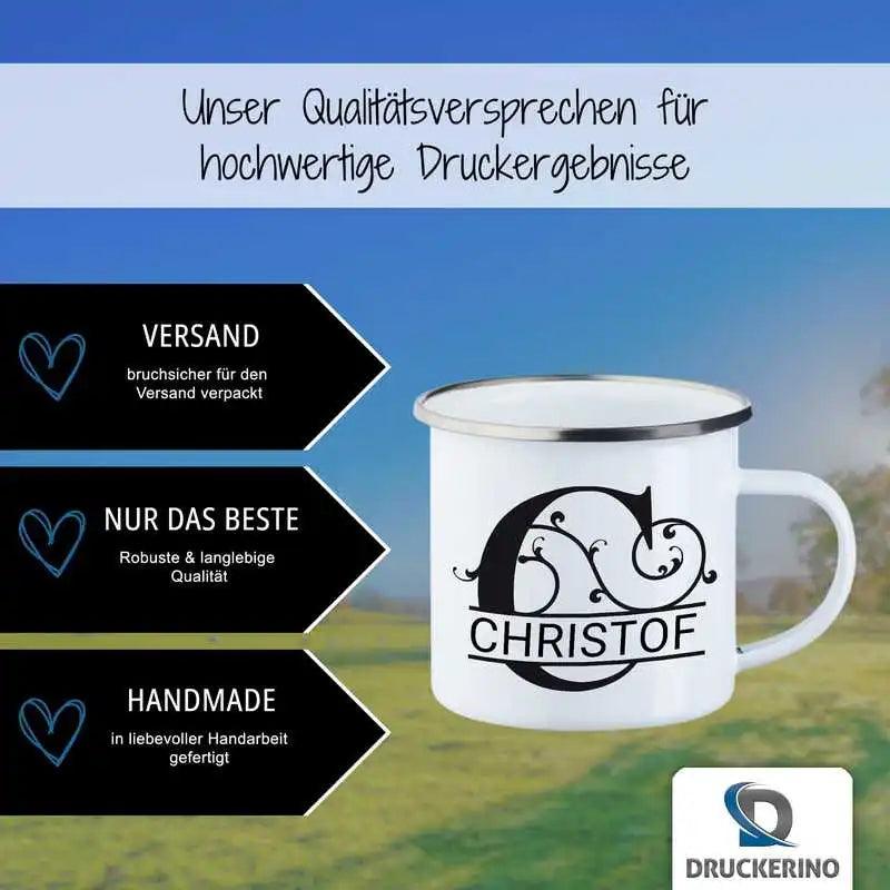Emaille Tasse mit Namen | Motiv 1 | Christof - Druckerino