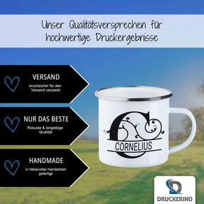 Emaille Tasse mit Namen | Motiv 1 | Cornelius - Druckerino