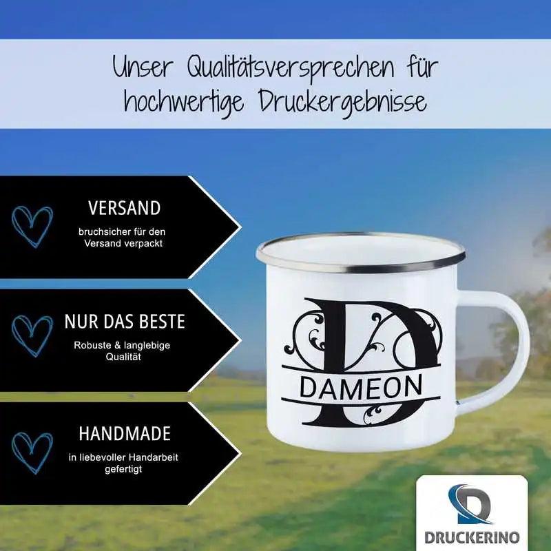 Emaille Tasse mit Namen | Motiv 1 | Dameon - Druckerino