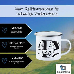 Emaille Tasse mit Namen | Motiv 1 | Davut - Druckerino