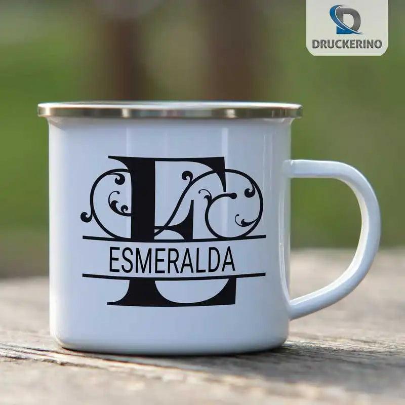 Emaille Tasse mit Namen | Motiv 1 | Esmeralda - Druckerino