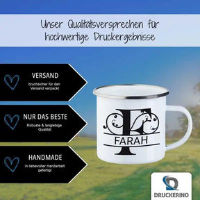 Emaille Tasse mit Namen | Motiv 1 | Farah - Druckerino