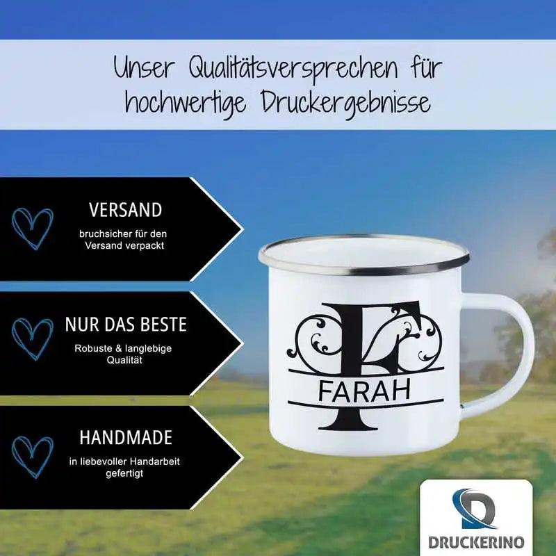 Emaille Tasse mit Namen | Motiv 1 | Farah - Druckerino