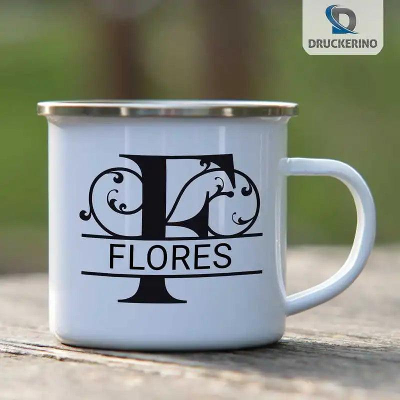 Emaille Tasse mit Namen | Motiv 1 | Flores - Druckerino