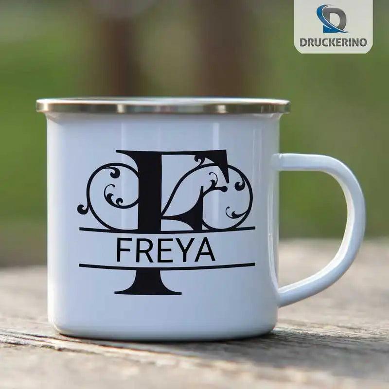 Emaille Tasse mit Namen | Motiv 1 | Freya - Druckerino