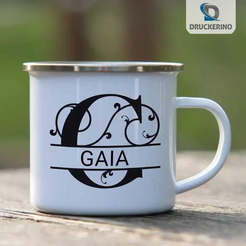 Emaille Tasse mit Namen | Motiv 1 | Gaia - Druckerino