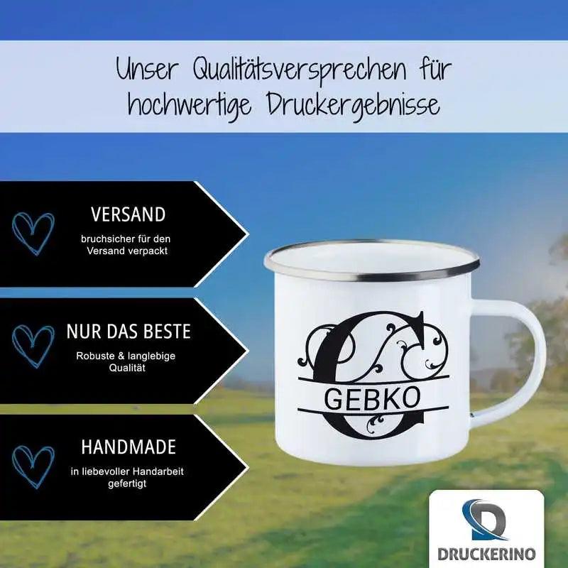 Emaille Tasse mit Namen | Motiv 1 | Gebko - Druckerino