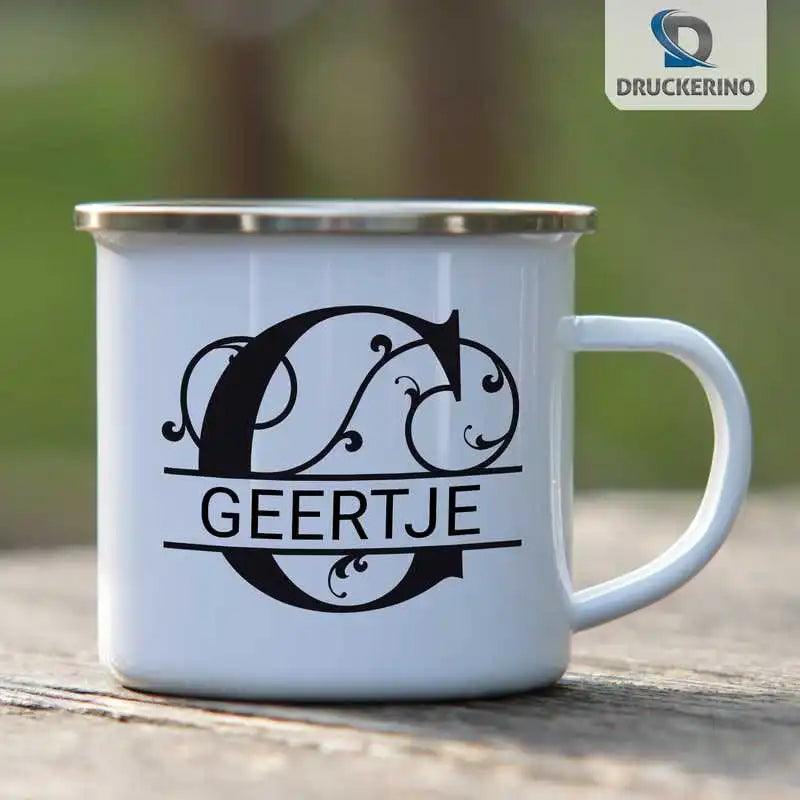 Emaille Tasse mit Namen | Motiv 1 | Geertje - Druckerino