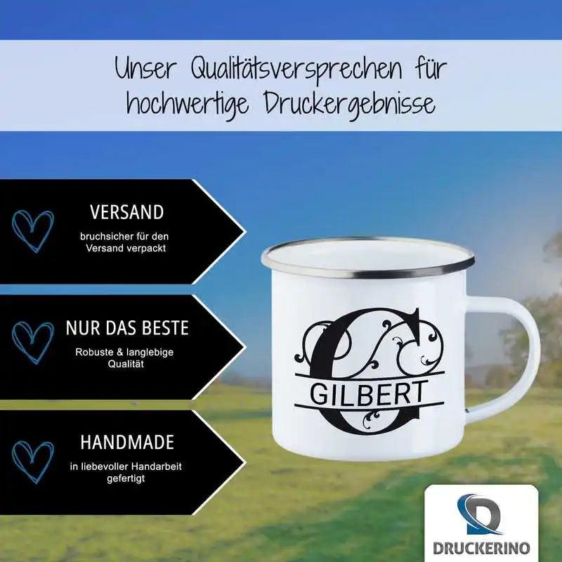 Emaille Tasse mit Namen | Motiv 1 | Gilbert - Druckerino