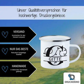 Emaille Tasse mit Namen | Motiv 1 | Gitte - Druckerino
