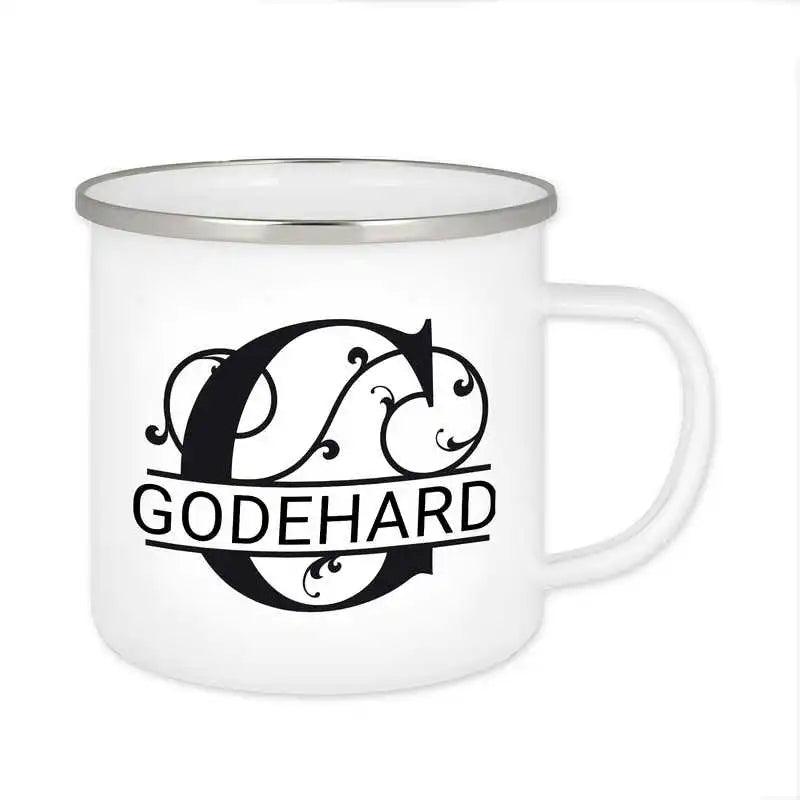 Emaille Tasse mit Namen | Motiv 1 | Godehard - Druckerino