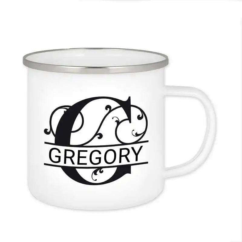 Emaille Tasse mit Namen | Motiv 1 | Gregory - Druckerino