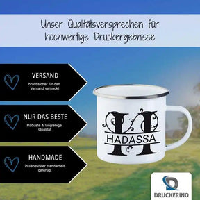 Emaille Tasse mit Namen | Motiv 1 | Hadassa - Druckerino