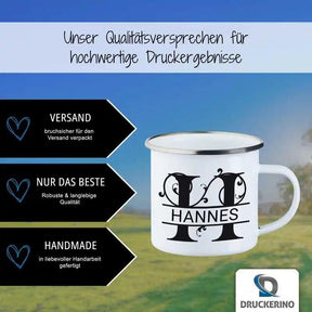 Emaille Tasse mit Namen | Motiv 1 | Hannes - Druckerino