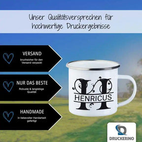 Emaille Tasse mit Namen | Motiv 1 | Henricus - Druckerino