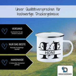 Emaille Tasse mit Namen | Motiv 1 | Honi - Druckerino