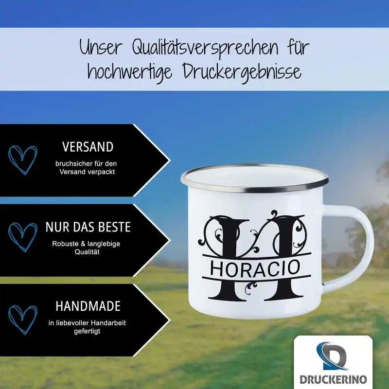 Emaille Tasse mit Namen | Motiv 1 | Horacio - Druckerino