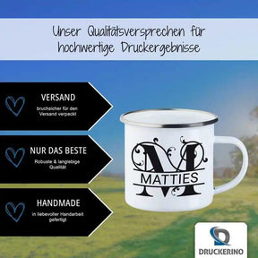 Emaille Tasse mit Namen | Motiv 1 | Matties - Druckerino