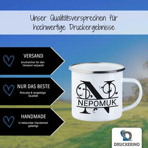 Emaille Tasse mit Namen | Motiv 1 | Nepomuk - Druckerino