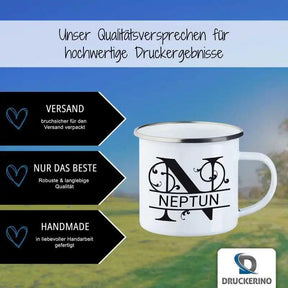 Emaille Tasse mit Namen | Motiv 1 | Neptun - Druckerino