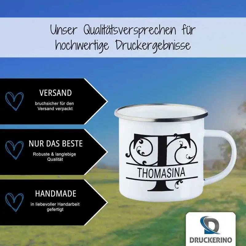 Emaille Tasse mit Namen | Motiv 1 | Thomasina - Druckerino
