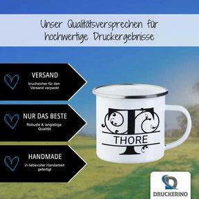 Emaille Tasse mit Namen | Motiv 1 | Thore - Druckerino