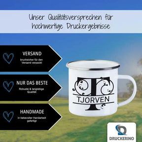 Emaille Tasse mit Namen | Motiv 1 | Tjorven - Druckerino