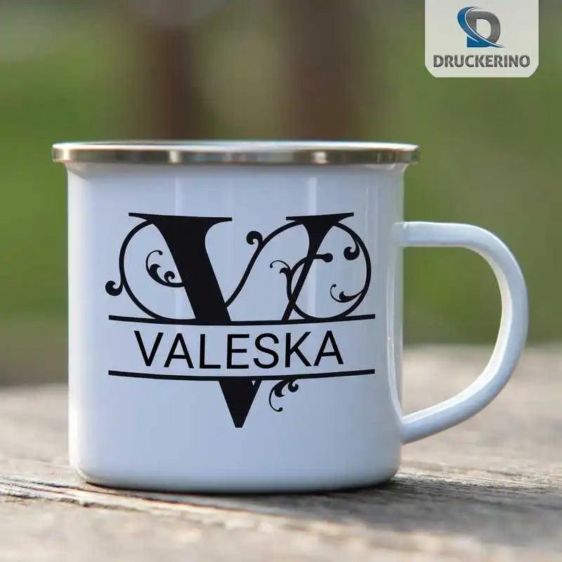 Emaille Tasse mit Namen | Motiv 1 | Valeska - Druckerino