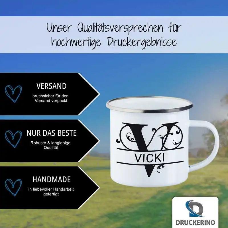 Emaille Tasse mit Namen | Motiv 1 | Vicki - Druckerino