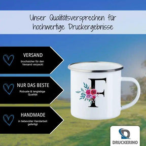 Emaille Tasse mit Namen | Motiv 2 | Flores - Druckerino