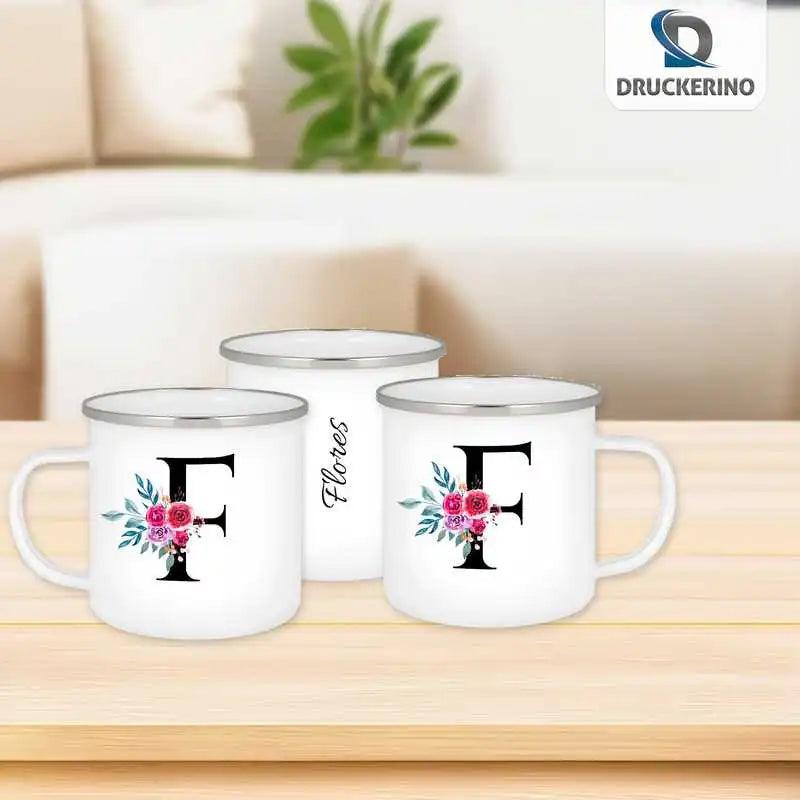 Emaille Tasse mit Namen | Motiv 2 | Flores - Druckerino