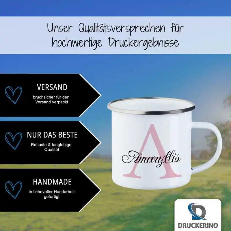 Emaille Tasse mit Namen | Motiv 3 | Amaryllis - Druckerino