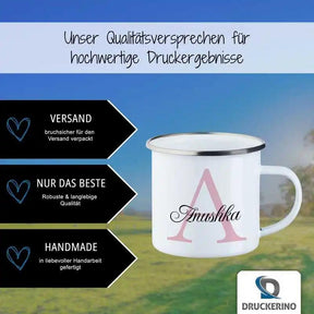 Emaille Tasse mit Namen | Motiv 3 | Anushka - Druckerino