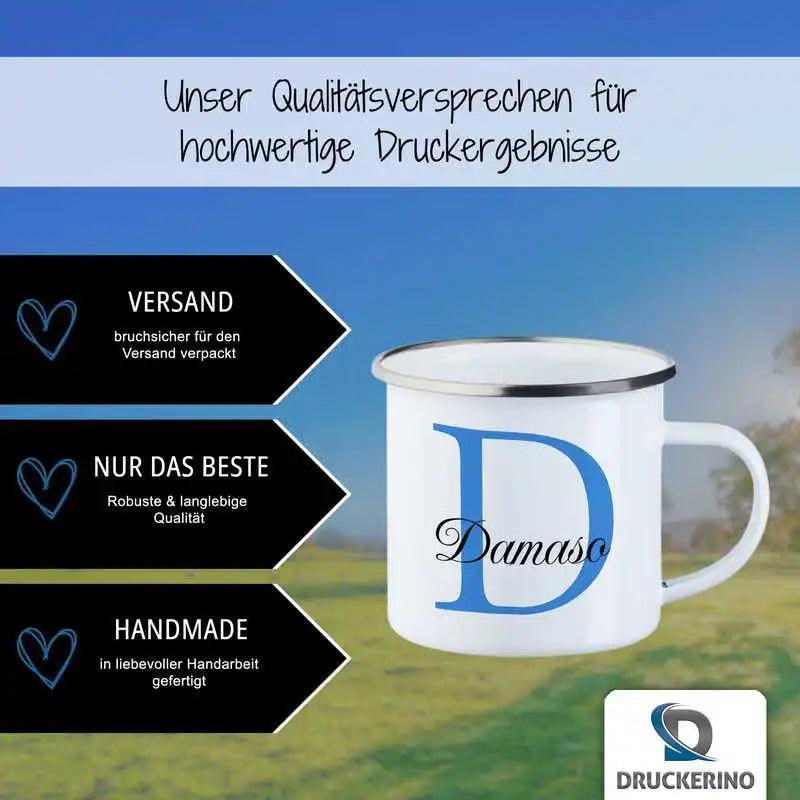 Emaille Tasse mit Namen | Motiv 3 | Damaso - Druckerino
