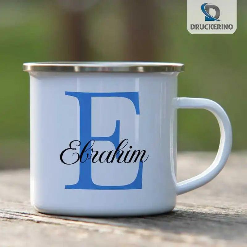 Emaille Tasse mit Namen | Motiv 3 | Ebrahim - Druckerino