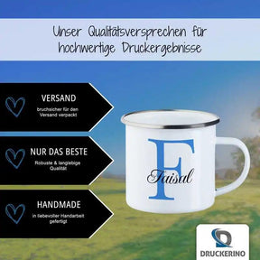 Emaille Tasse mit Namen | Motiv 3 | Faisal - Druckerino