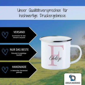 Emaille Tasse mit Namen | Motiv 3 | Felize - Druckerino