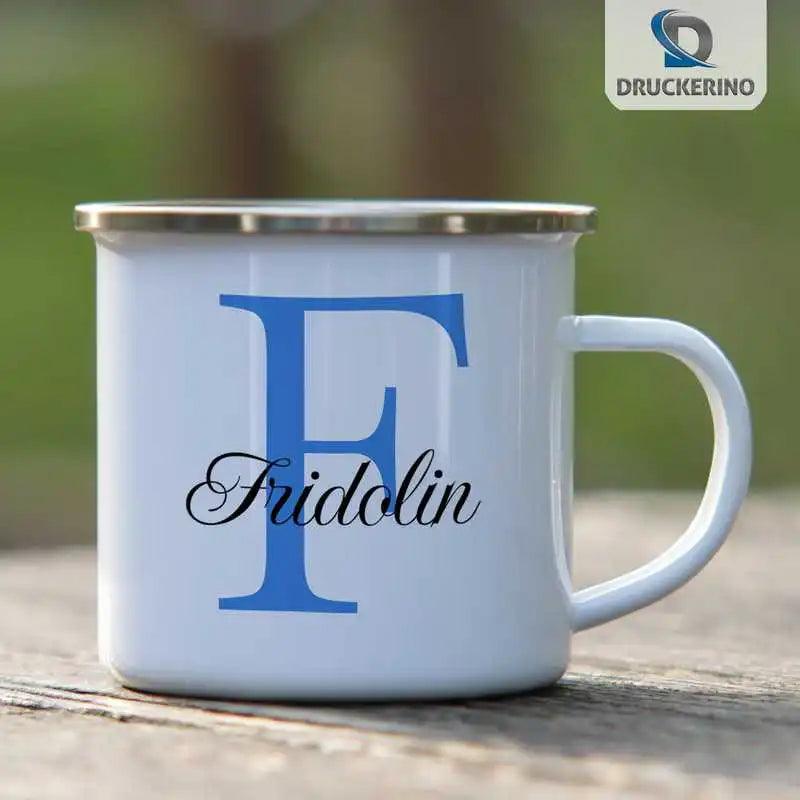 Emaille Tasse mit Namen | Motiv 3 | Fridolin - Druckerino