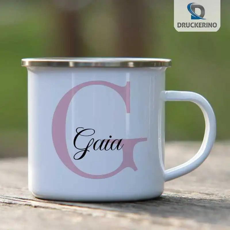 Emaille Tasse mit Namen | Motiv 3 | Gaia - Druckerino
