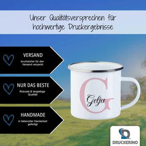 Emaille Tasse mit Namen | Motiv 3 | Gelja - Druckerino