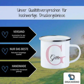 Emaille Tasse mit Namen | Motiv 3 | Gitte - Druckerino