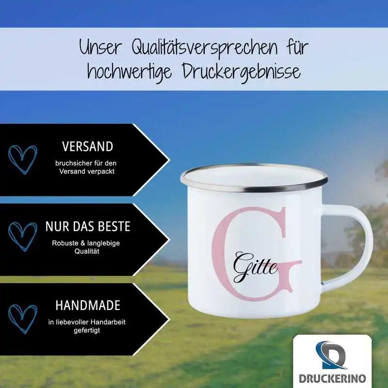 Emaille Tasse mit Namen | Motiv 3 | Gitte - Druckerino