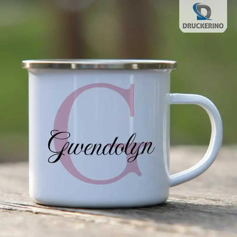 Emaille Tasse mit Namen | Motiv 3 | Gwendolyn - Druckerino