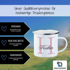 Emaille Tasse mit Namen | Motiv 3 | Heather - Druckerino