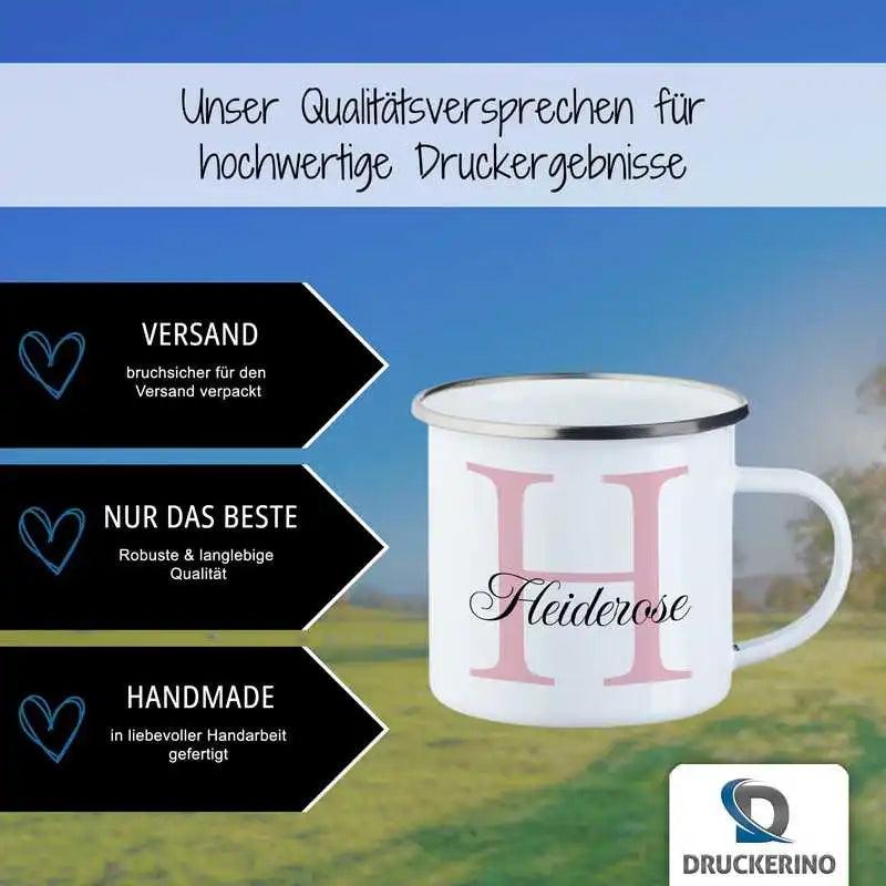 Emaille Tasse mit Namen | Motiv 3 | Heiderose - Druckerino