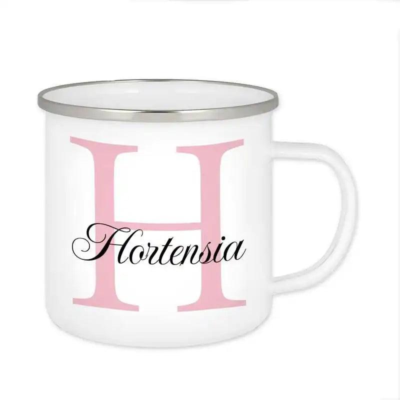 Emaille Tasse mit Namen | Motiv 3 | Hortensia - Druckerino