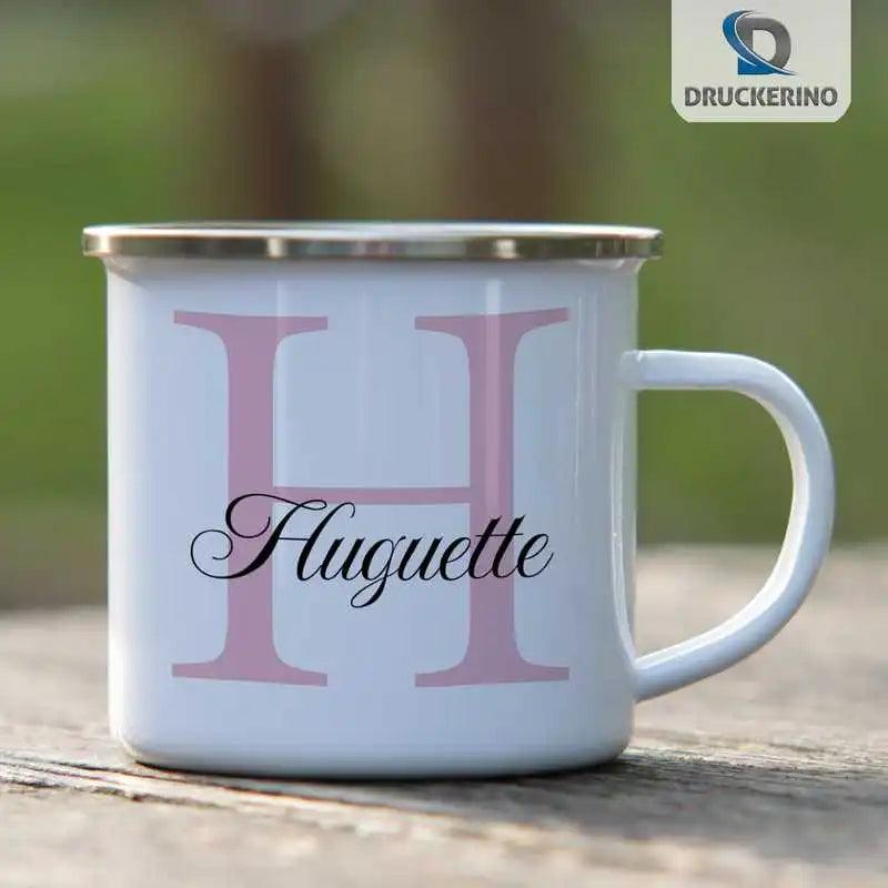 Emaille Tasse mit Namen | Motiv 3 | Huguette - Druckerino