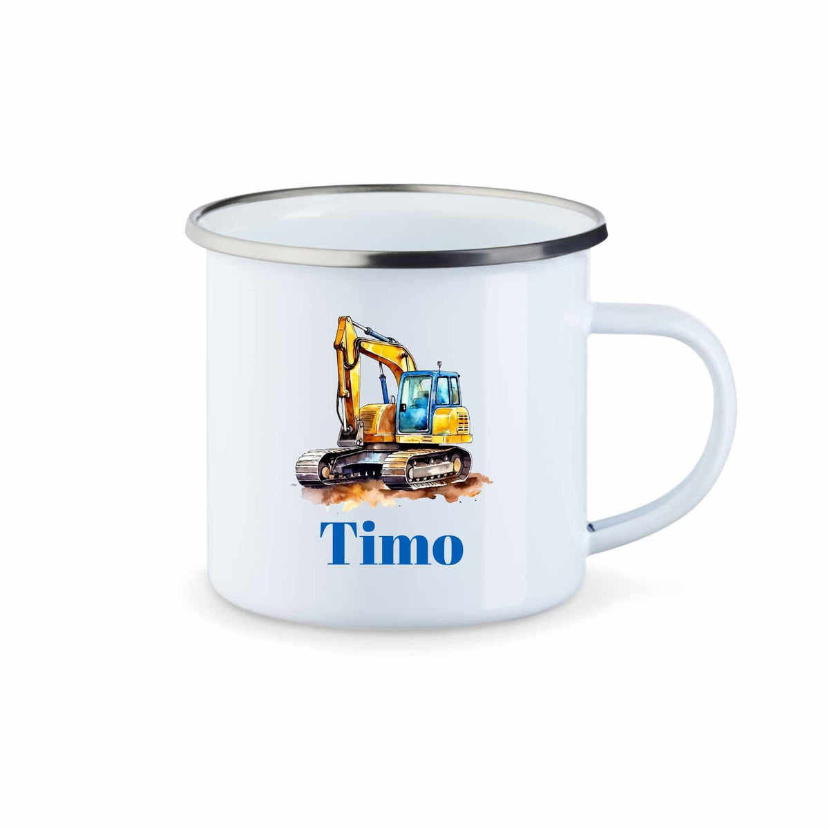 Emaille Tasse mit Namen und Fahrzeugen - Druckerino