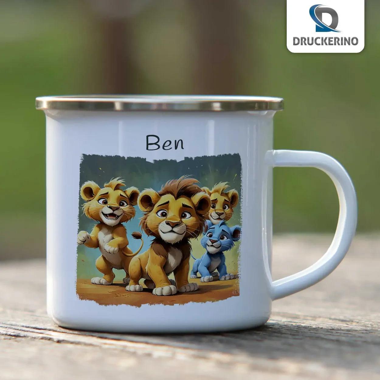 Emaille Tasse Mutiges Löwenrudel - Druckerino