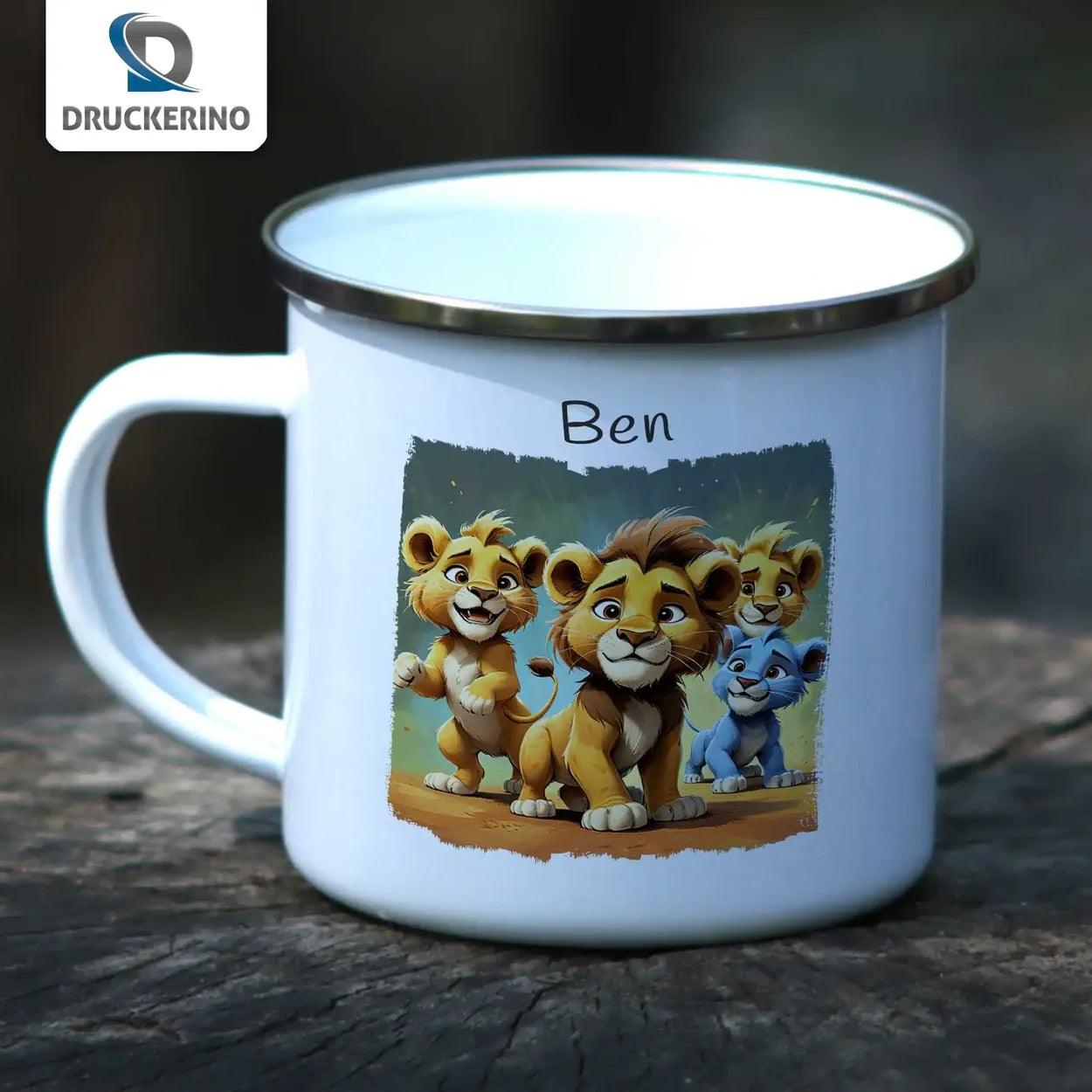 Emaille Tasse Mutiges Löwenrudel - Druckerino
